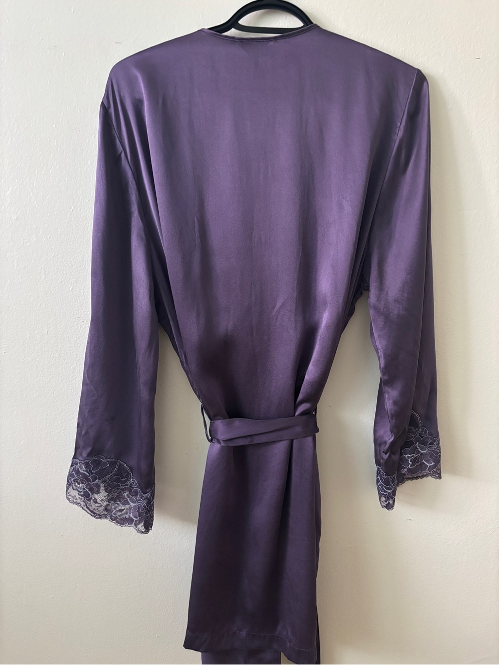 Silk Lace-Trim Robe in Deep Plum by Rene Rofe - Picture 4 of 6